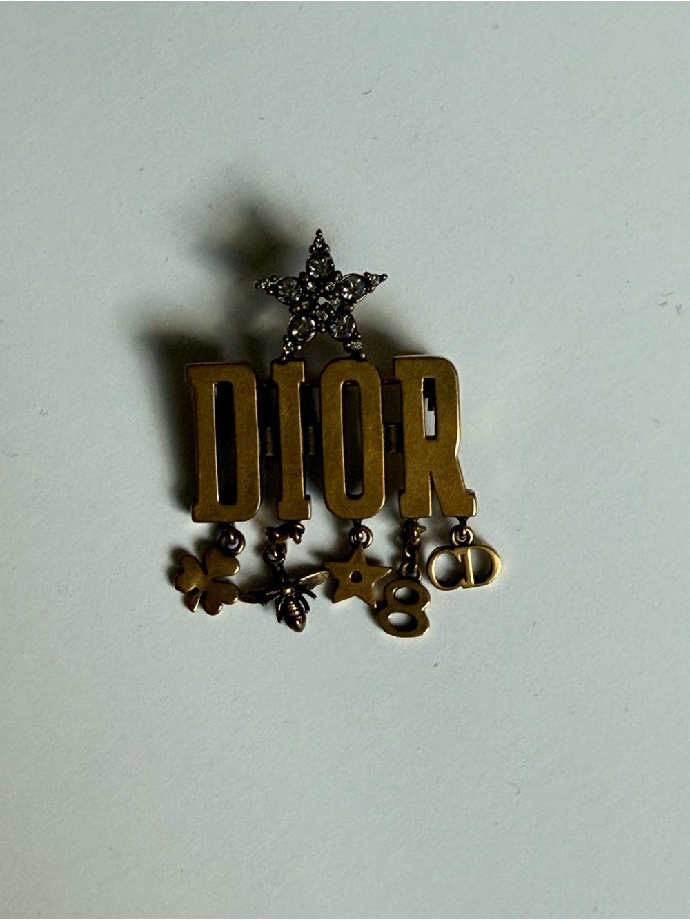 Dior Brass-Tone Logo Brooch Charm with Crystal Star